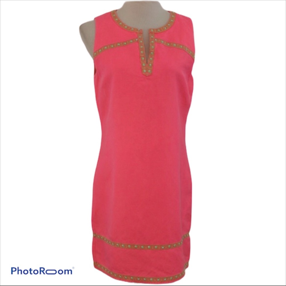 Vineyard Vines Hot Pink Gold Beaded Dress Size 6